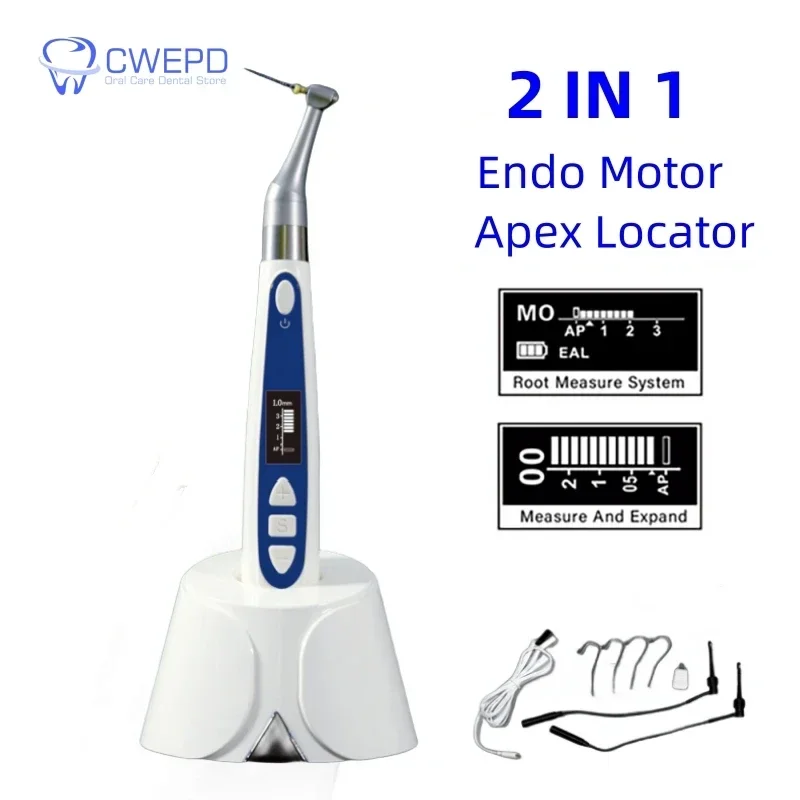 2 IN 1 Dentals Wireless Endomotor With Built-in Apex Locator Cordless Endodontic Motor with 1:1 Contra Angle Dentistry Equipment