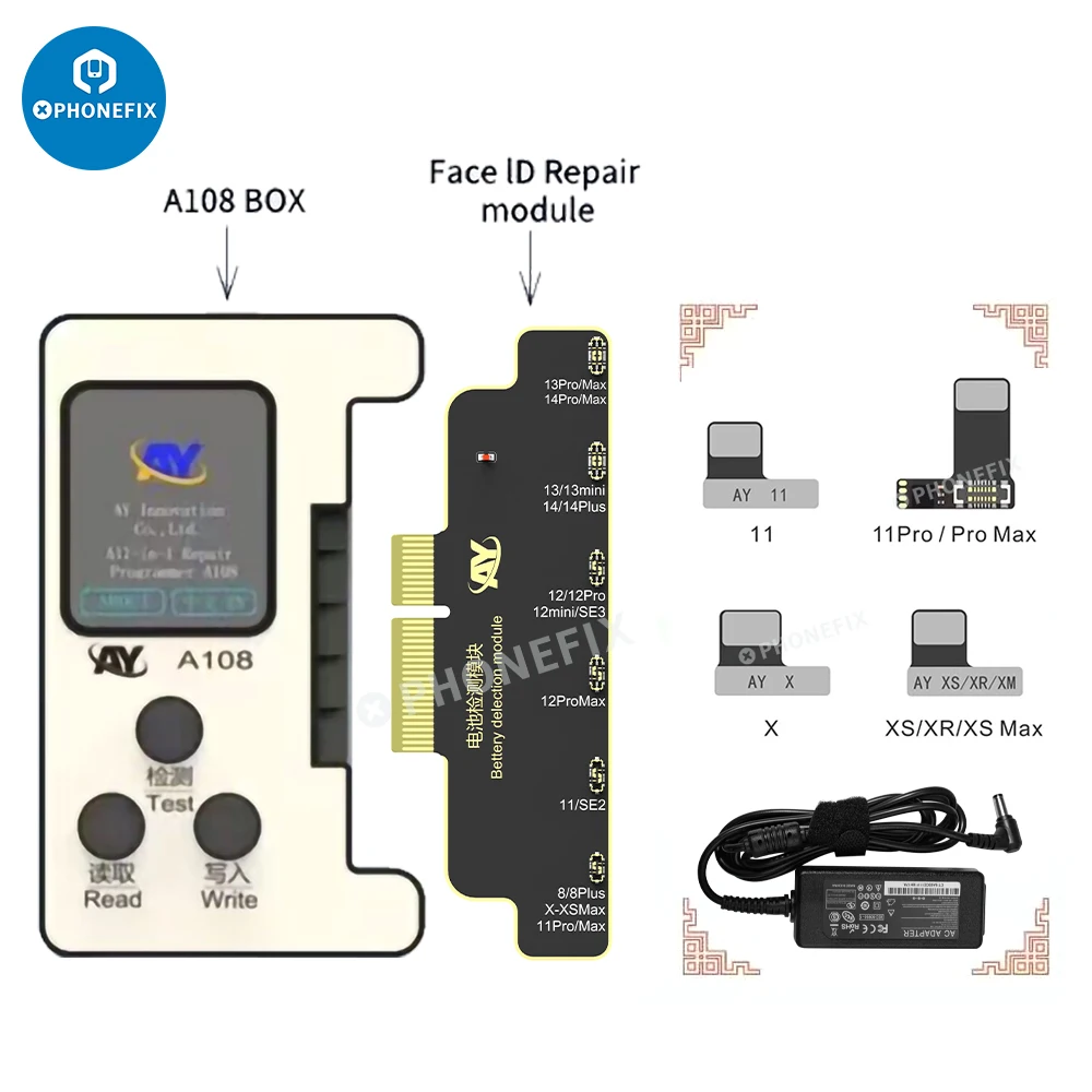 

AY A108 Box Face ID Programmer with Tag On FPC Flex Cable for iPhone 8-14Pro Max Dot Matrix Battery Data Read&Write Error Repair