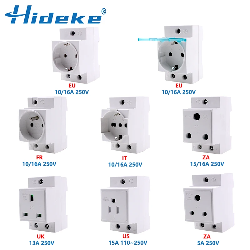 EU AC30 Power Sockets UK US FR SA Standard Modular Din Rail Socket 13A16A 25A 250V Industrial Distribution Box Adapter Connector