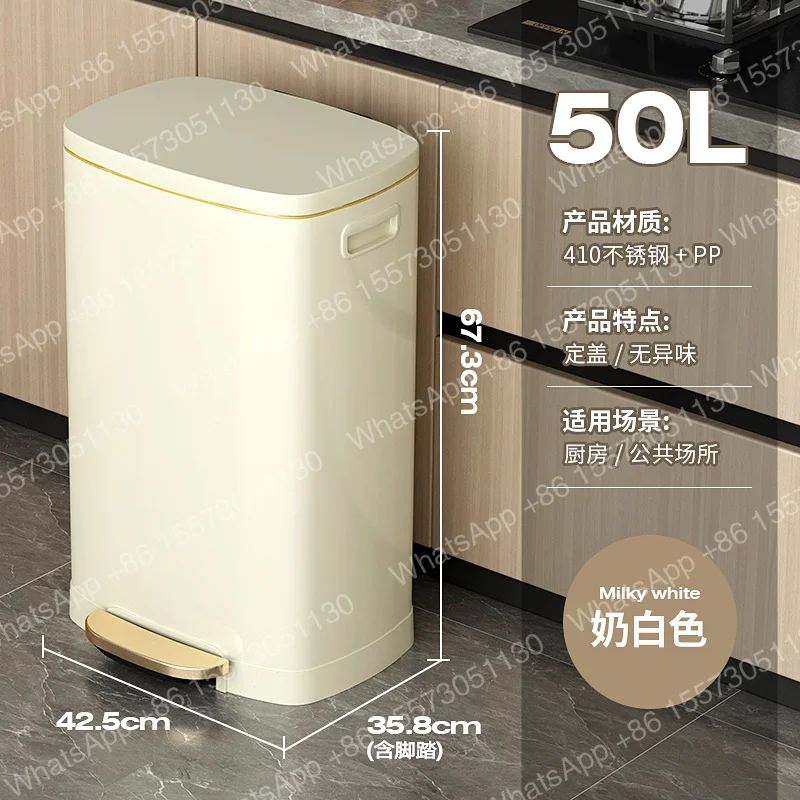 Stainless Steel Hotel Trash Can  Dual-Bin Large Capacity Kitchen Waste Bin  Pedal Office Paper Basket  Wide-Open Lid Design