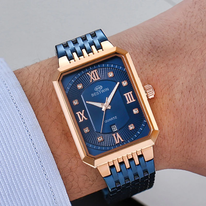 Square Men Gold Wrist Watches 2024 Rose Gold Stainless Steel Men Watches for Male Clock Date Relogio Masculino Luxury Brand Top