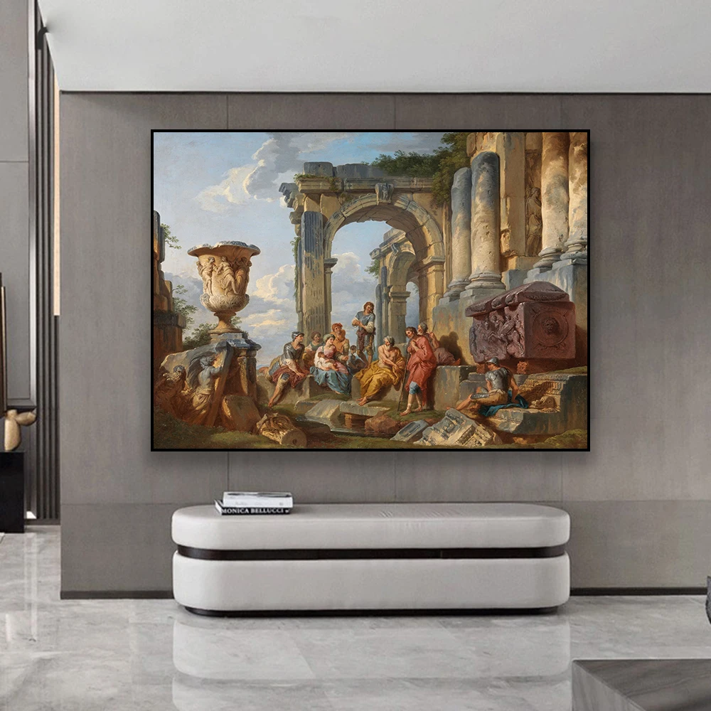 Giovanni Paolo Panini Canvas Poster A Capriccio with Saint Peter Preaching to the Romans Prints Wall Art Classical Canvas Prints