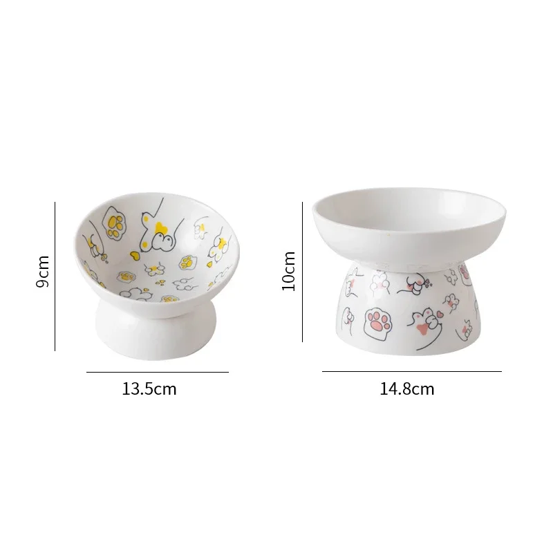 Cat Bowl Ceramic Pet Food Water Container Cat Food Protects Cervical Vertebra Oblique Opening Pet High Foot Bowl Cat Supplies