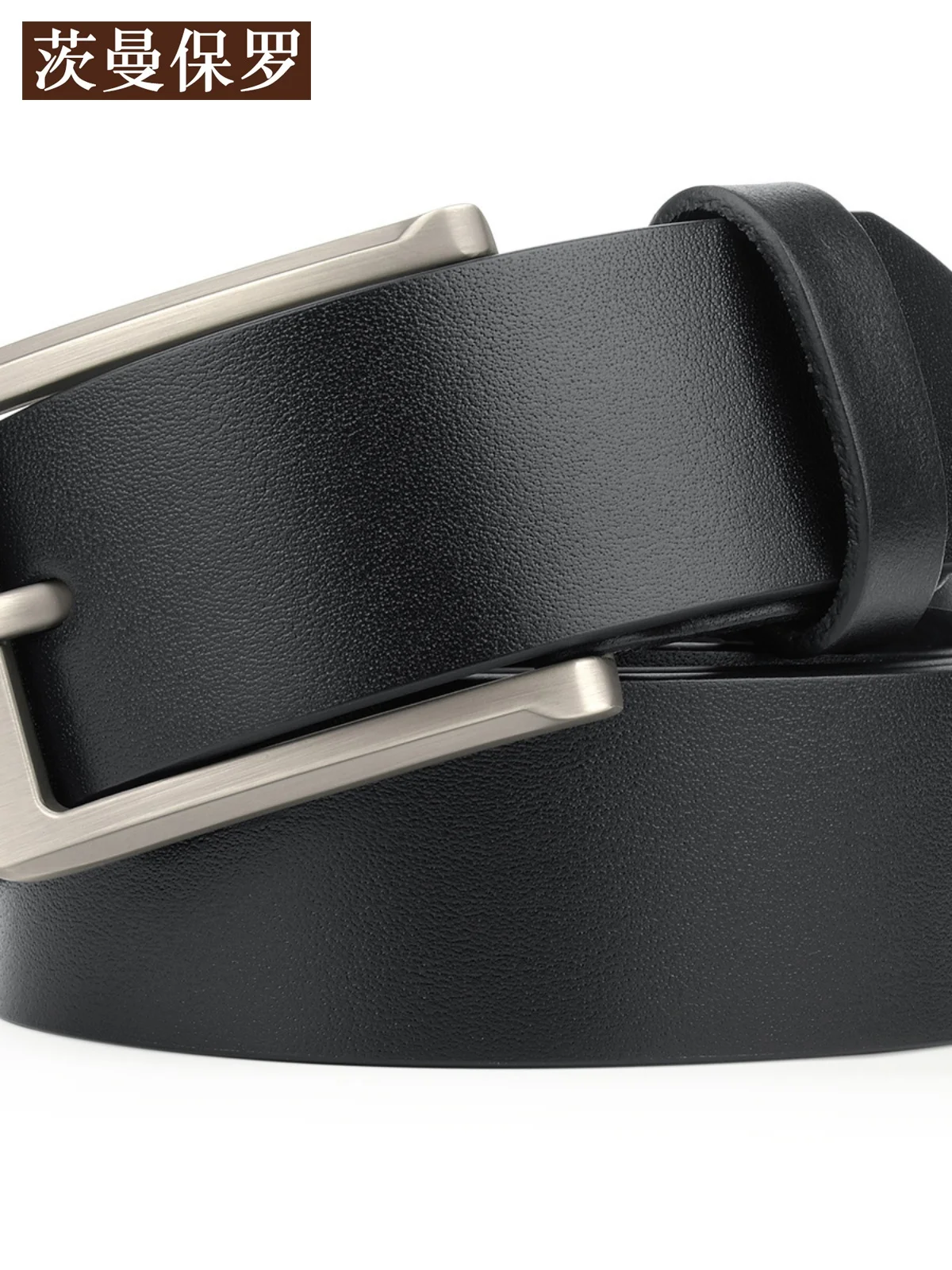 カジュアルメンズベルト-ポールバックル-トップレイヤー牛革-ビジネスレジャー-ユニバーサル本革ウエストベルト-若者向けトレンディブラック