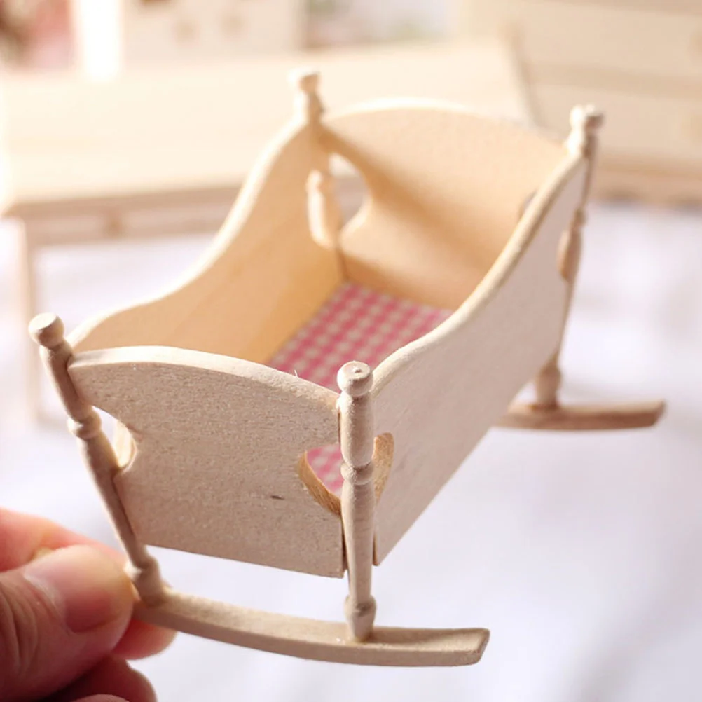 

House Cradle Miniature Furniture Model Childrens Toys Wooden Baby Bassinet