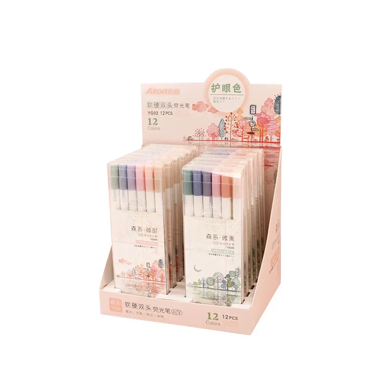 Double-headed Large-capacity Soft-head Eye Care12color Fluorescent Pen Slightly Drunk Slightly Sweet Marking Graffiti Line Marke