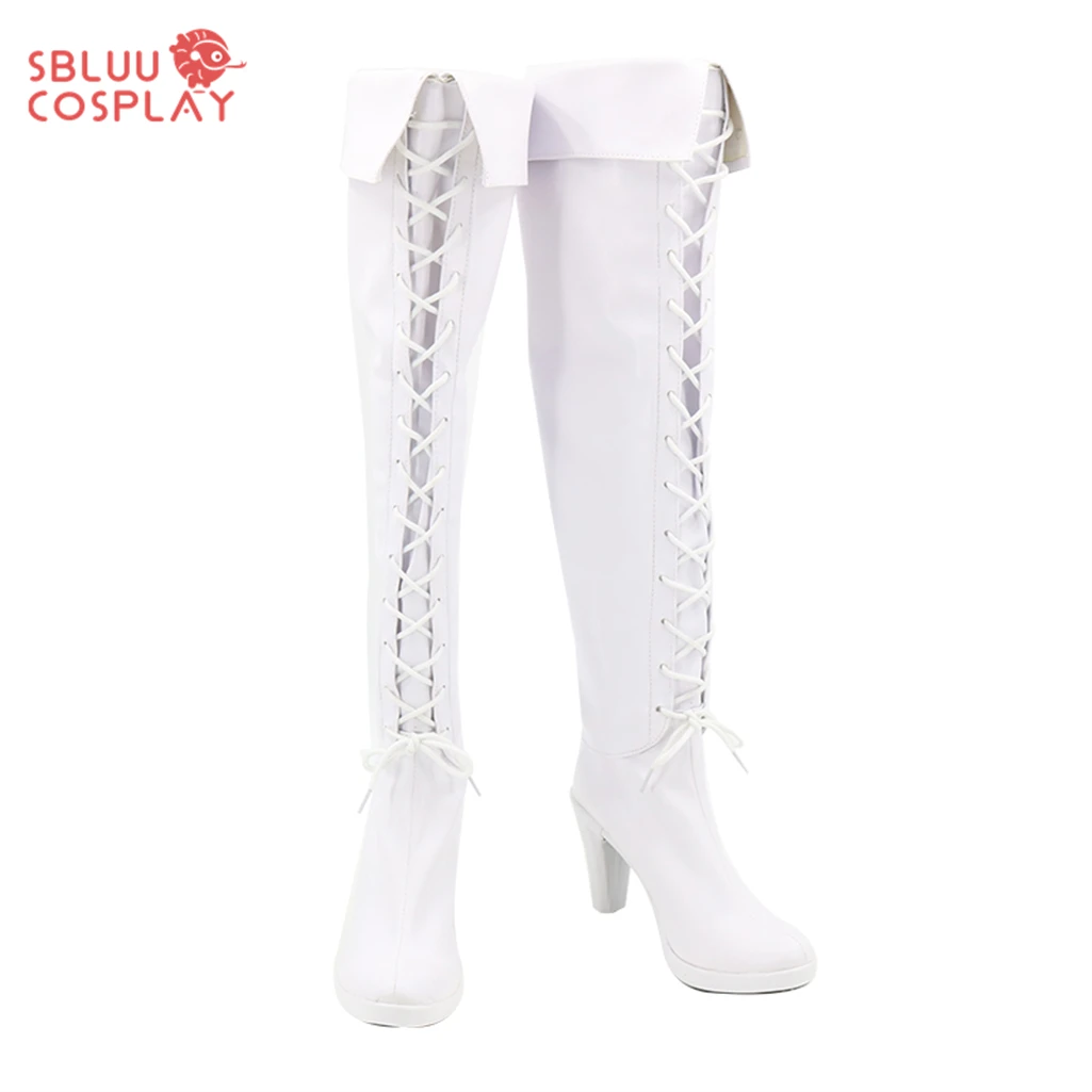 SBluuCosplay Date A Live Nightmare Tokisaki Kurumi Cosplay Shoes Women Knee High Heels Lace Up White Lolita Boots