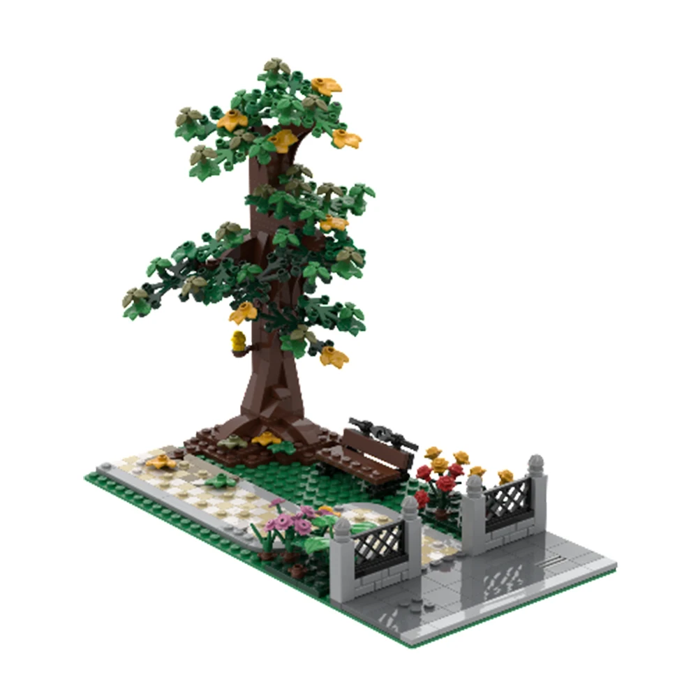 Gobricks MOC Little Park Plantar árvores Blocos de construção Conjunto Street View Architecture Plant Accessories Big Tree Bricks Toy Kid Gift