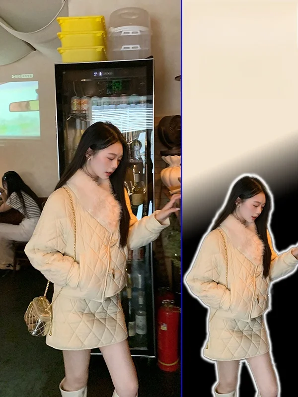 

Весенне-осеннее новое модное хлопковое пальто в стиле французского шика с ромбовидным узором и юбка с завышенной талией больших размеров для женщин