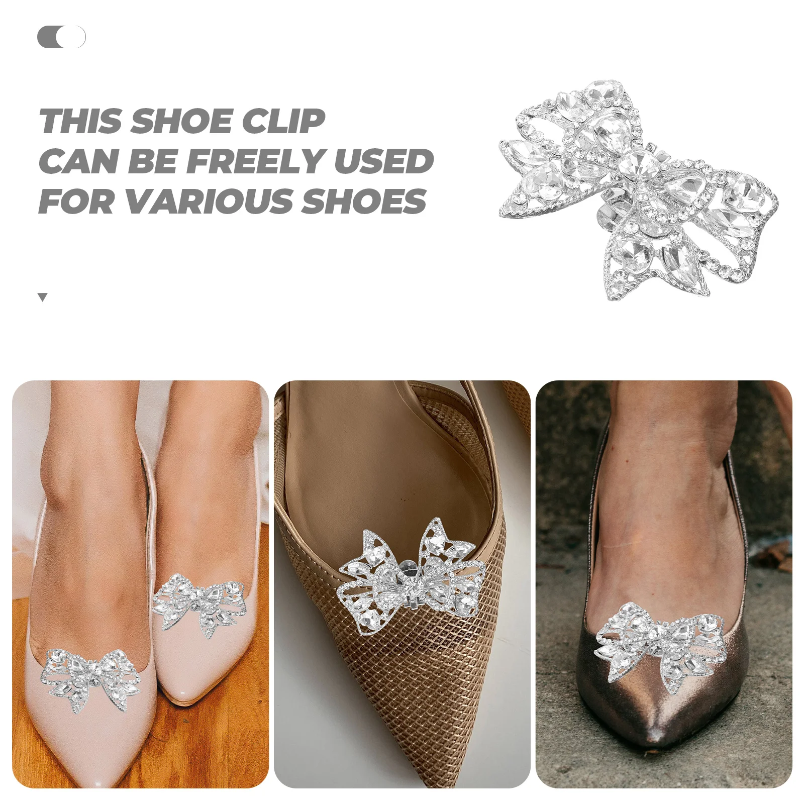 

Rhinestone Shoe Clips Buckles Removable Bow Charms High Heels Wedding Shoes Silver M782 Decor Accessories Women Pumps Shoe
