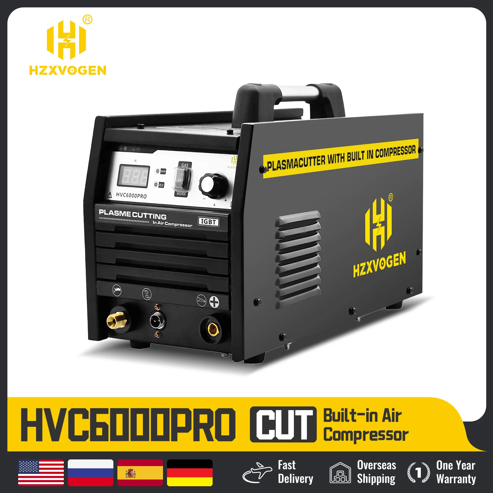 HZXVOGEN Cutter HVC6000Pro Inverter Welding Machine Built in Compressor With Air Pump Plasma 70% Duty For alloy,copper,aluminum