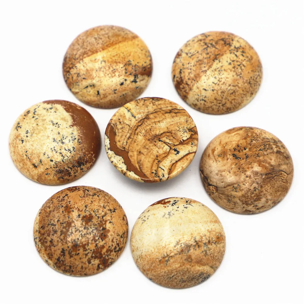 30mm Natural Picture Stone Round Cabochon Beads Fit DIY Earring Bracelet Jewelry Making Finding Wholesale Free Shipping 12Pcs