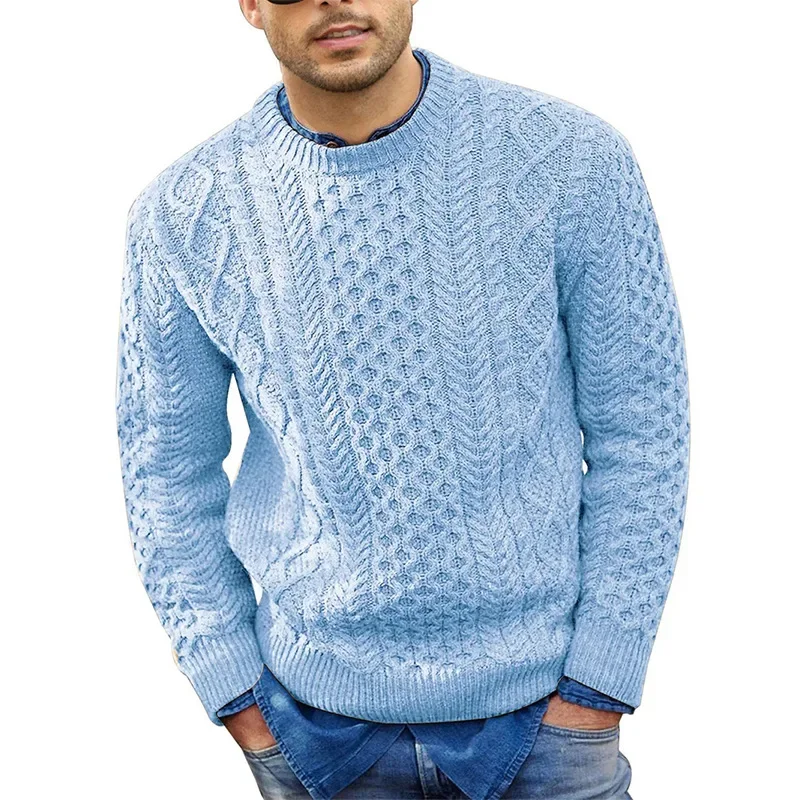 Sweater rajut pria, atasan sweter rajutan memutar, Pullover Slim-fit baru musim gugur musim dingin kerah O lengan panjang