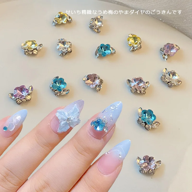 

TSZS 10Pcs/Lot Plum Flowe Diamond Nails Jewelry Luxury Style Zircon Alloy Nail Parts Shiny Rhinestone Nail Accessories