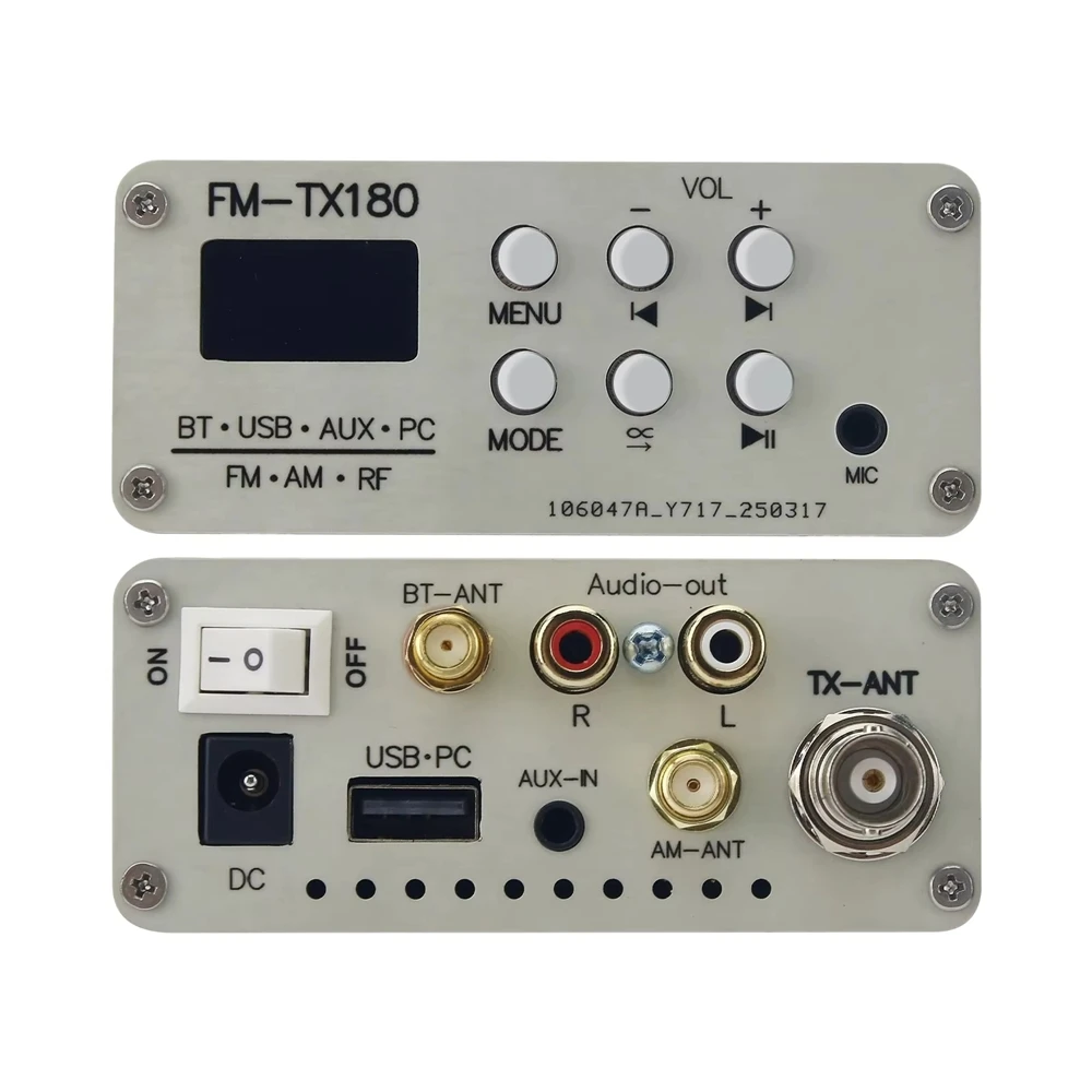TeSeek FM-TX180 75MHz-108MHz BT Stereo FM Radio Transmitter with 0.96-inch OLED Screen AM Shortwave Signal