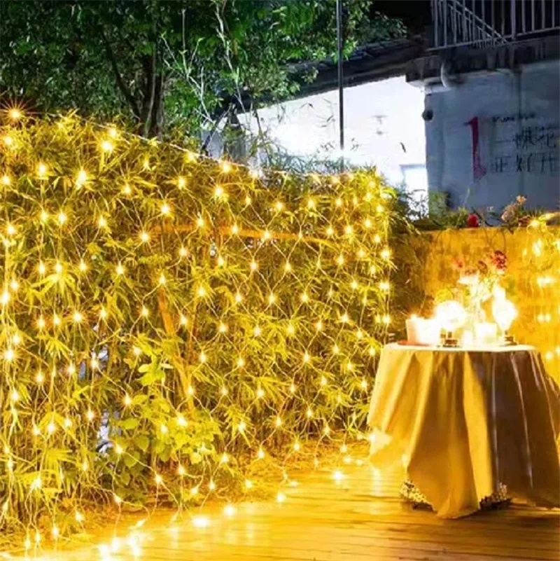 Solar Power LED Net String Lights, Guirlandas de rua, Decorações de Natal, ao ar livre, Ano Novo, Festa de Casamento