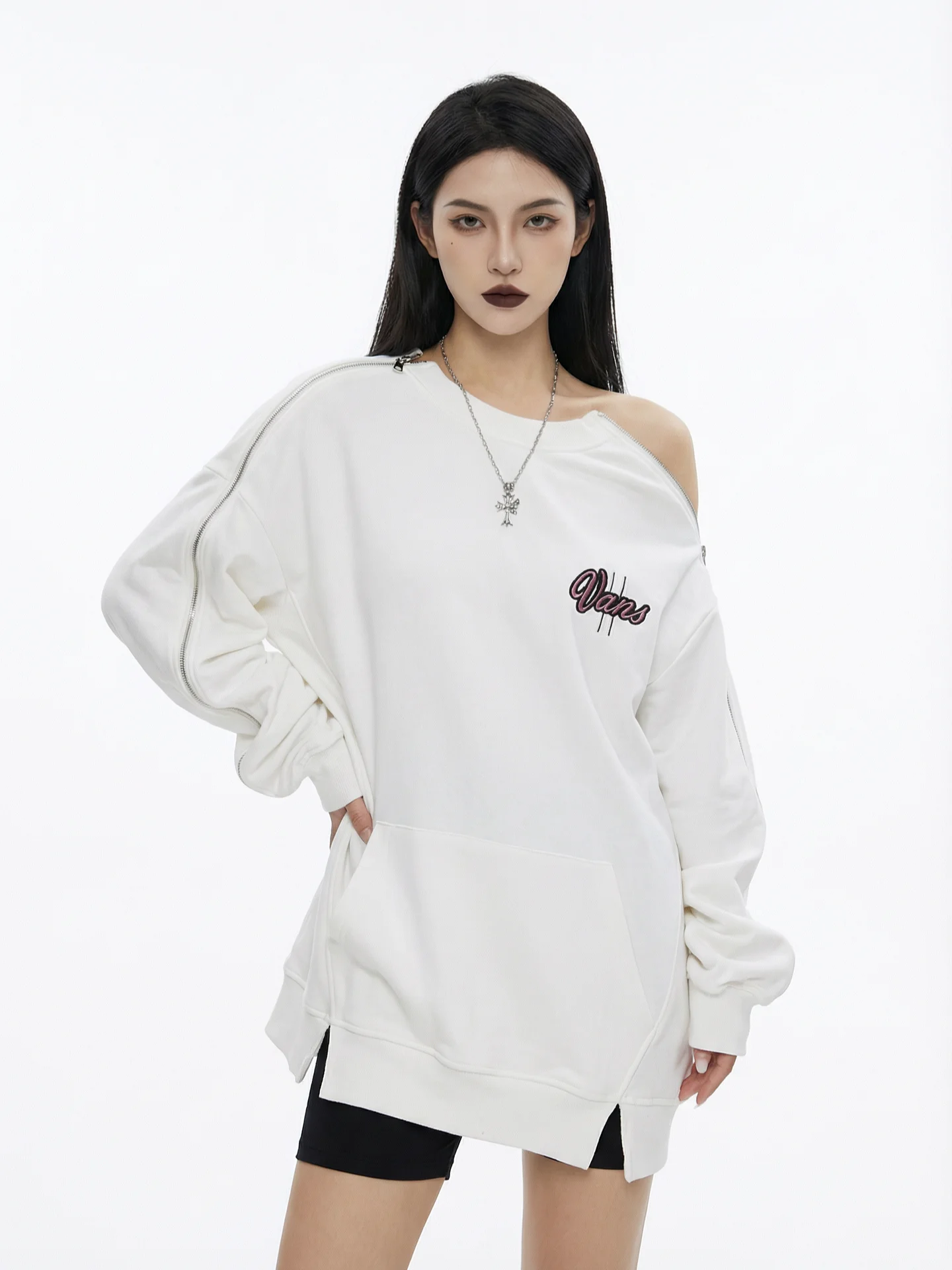 

Свободный круглый свитшот Ne, женский высококачественный ленивый Sle, белый ретро, новая модель, хлопковый уличный свитшот, длинный повседневный топ