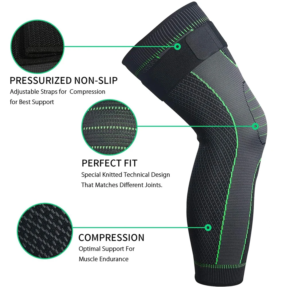 BraceTop Anti-Slip Lengthen Knee Pad Long Leg Sleeve Bandage Compression Knee Brace Running Sports Warmth Elastic Knee Protector