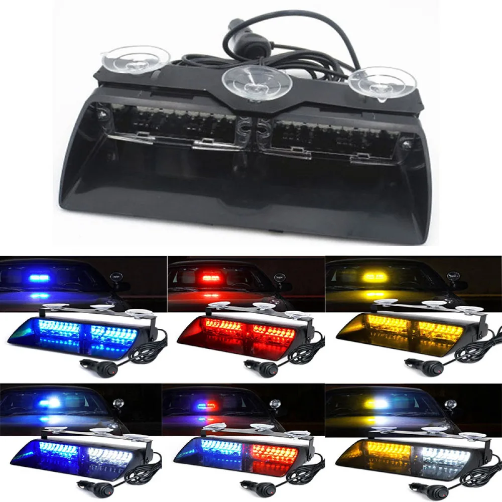 1pcs 16LED Car Strobe Light 12V LED  Strobe Flash Lamp Police Emergency Warning Light 18 Flashing Modes Universal For Car Truck