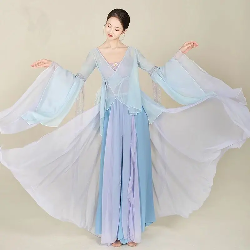 Elegante Gradiënt Ballet Rok Vrouwen Chiffon Flowy Lange Danskleding Chinese Klassieke Dans Kostuum Performance Maxi Rok