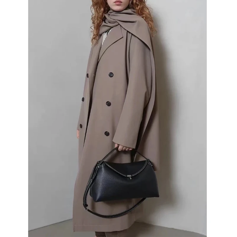 

Totem*Niche Scarf-style Versatile Minimalist Style 2023 Fall and Winter New Double-breasted Wool Blend Trench Coat Jacket Female