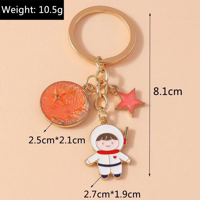 Cute Space Keychain Enamel Astronaut Rocket Moon Star Keyrings for Women Men Car Key Handbag Pendent Key Chains DIY Gifts