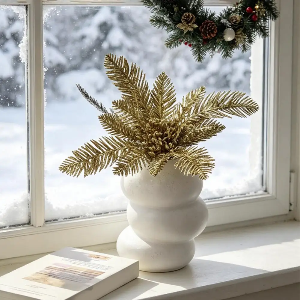 Decorative Christmas Sprig Multi-layer Leaf Decoration Christmas Glitter Tree Filler Branches Artificial Pine Needle for Holiday