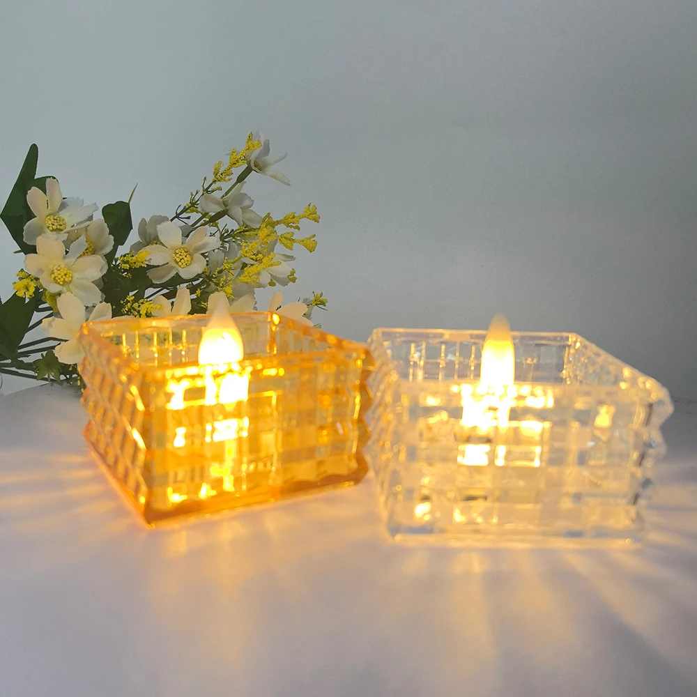 6pcs LED Mini Square Candle Light, Clear Crystal Candle Light For Parties, Marriage Proposal, Christmas, And Other Occasions