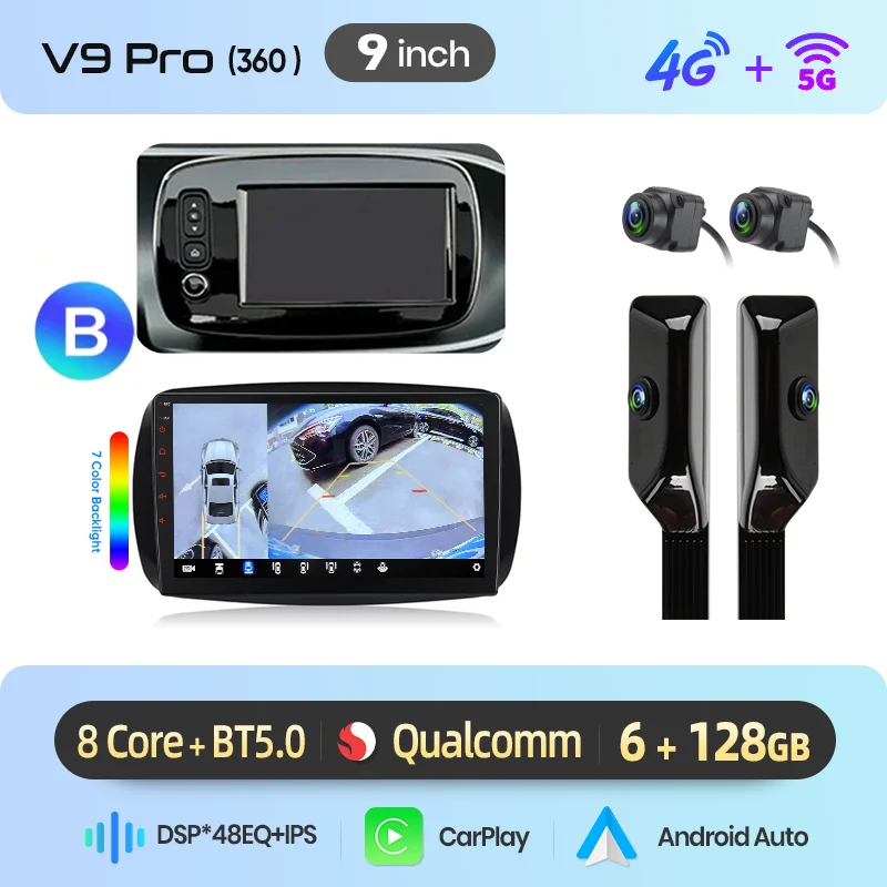 Junsun Android Auto Autoradio für Mercedes Benz Smart 453 Fortwo 2014 2015 2016-2020 Multimedia Wireless Apple CarPlay Intelligente Systeme IPS Touchscreen Stereo Videoplayer 2 Din Autoradio Head Unit