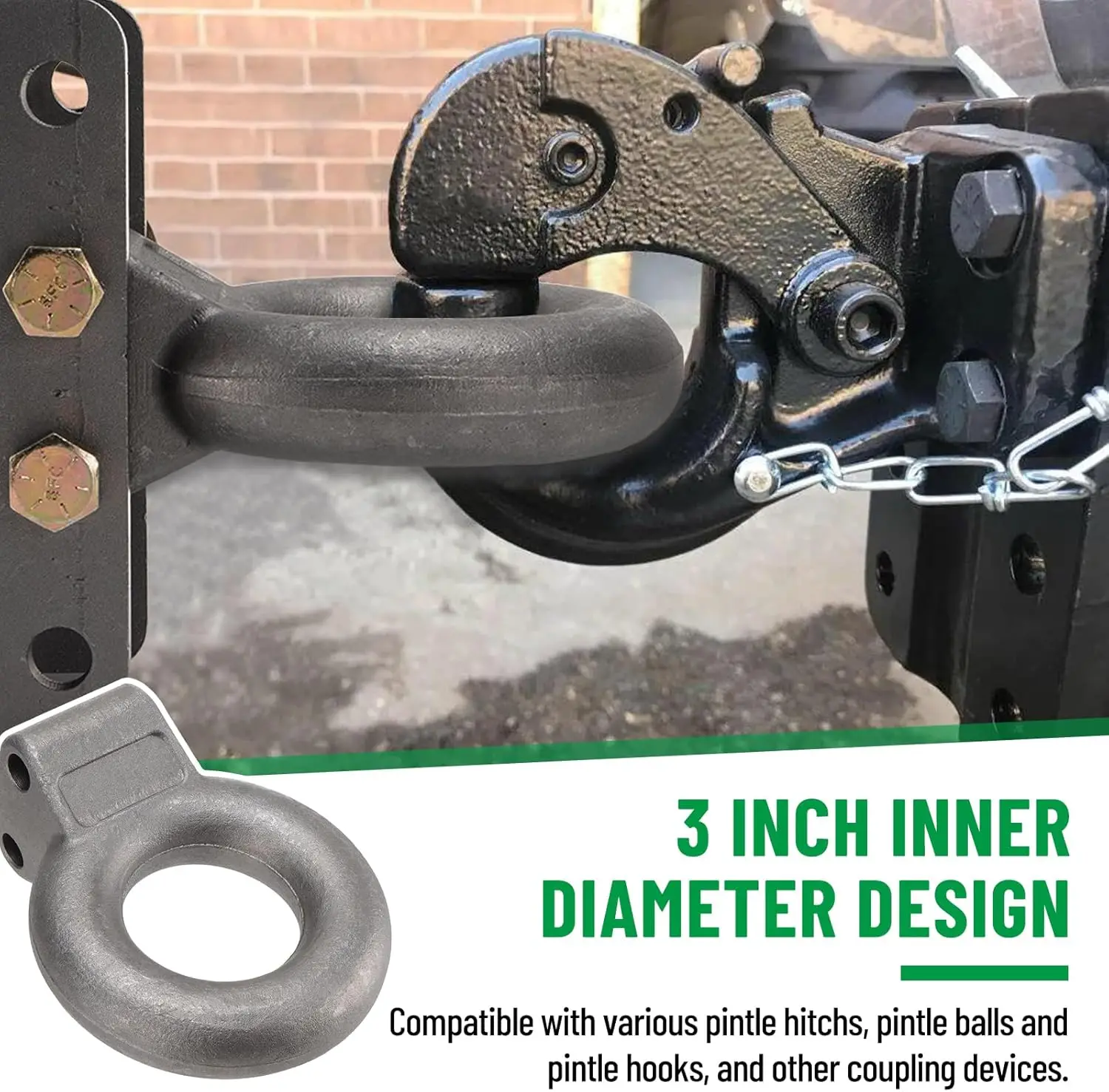 ピントルヒッチルネットリング、内径3インチ、牽引荷重24000ポンド、ヘビーデューティー鍛造鋼