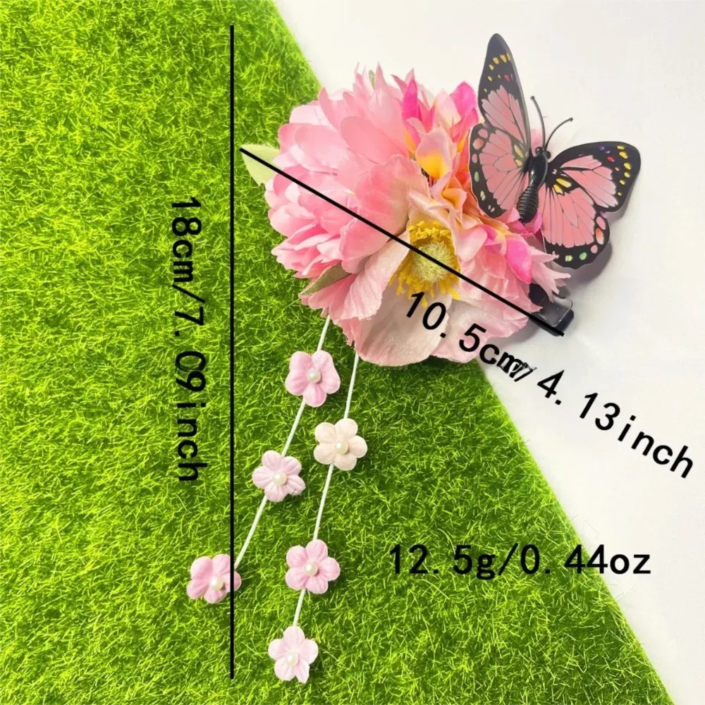 Clip LATERAL de mariposa y flor dulce, pinza para el pelo de hortensia con flecos de estilo chino, tocado Hanfu, Clip de pico de pato con borla de estilo antiguo