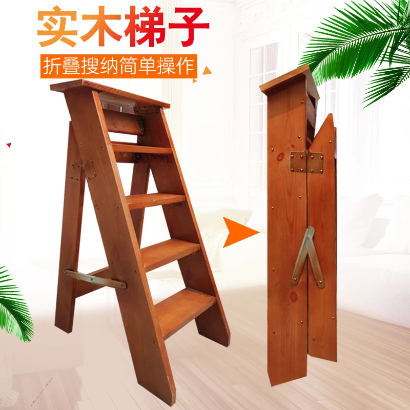 Solid wood thickened herringbone ladder Multifunctional ladder Log ladder