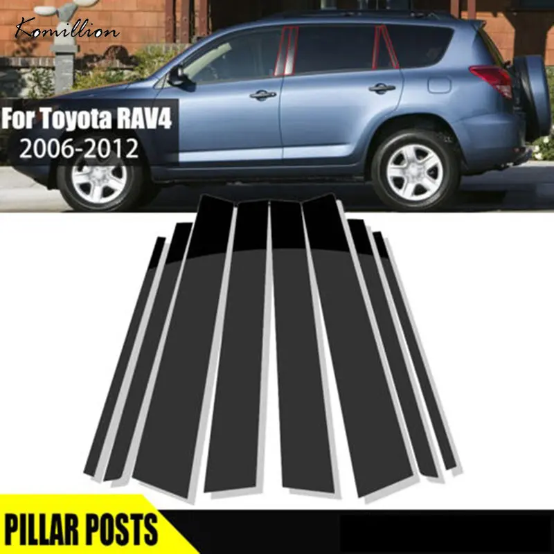 8Pcs Car Side Window Door Pillar Trim Posts Stickers Black for Toyota RAV4 XA30 2006 2007 2008 2009 2010 2011 2012