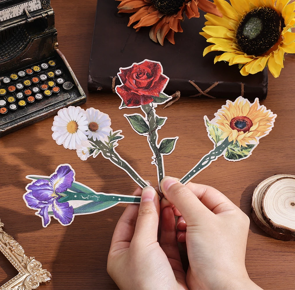 1 PC Retro Wooden Flower Bookmark Floral Art Design for Diary Notebook Planner Book Lovers Readers Students Office Stationery