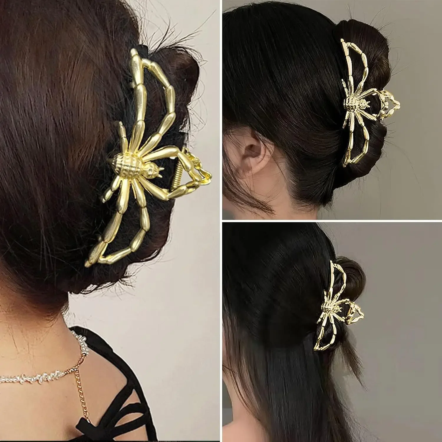 Hiphop Halloween Spider Skeleton Hair Claw Clips for Women Jewelry Accessories Black Silver Gold Big Barrette New Headwear