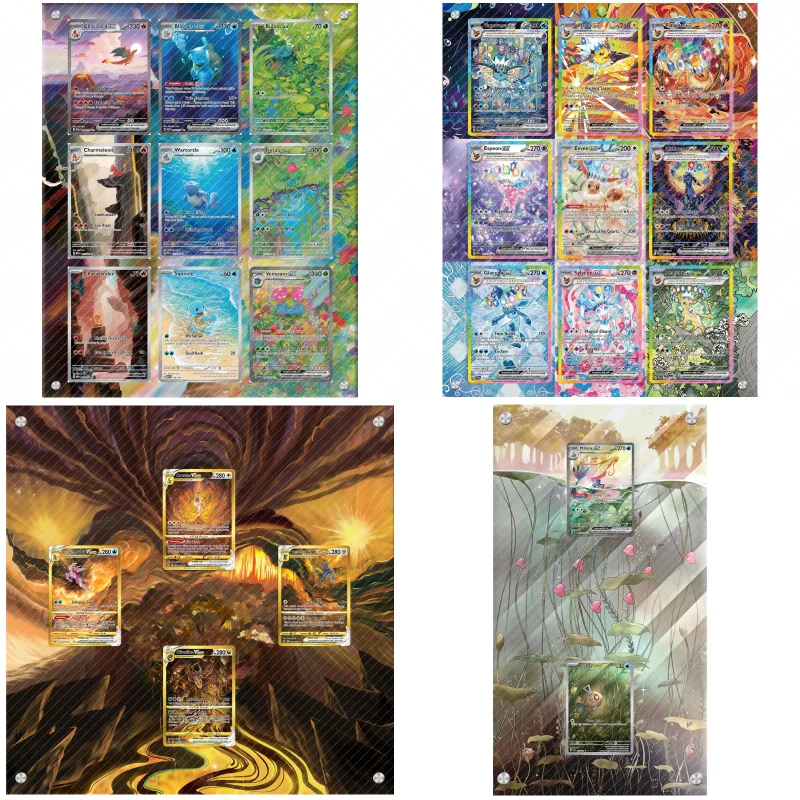Cartas de Pokémon ladrillo PTCG Eevee Milotic Charizard rejilla nueve cuadrados personajes de juego de Anime ampliar arte regalo funda protectora acrílica