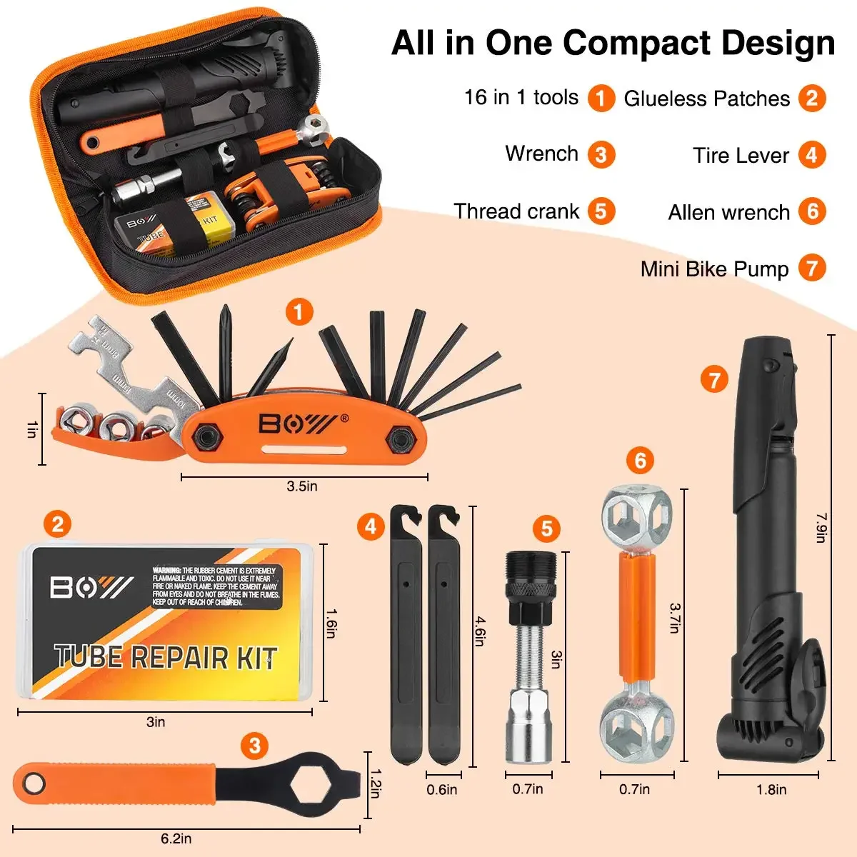 Bicycle Repair Tire Pump,Home Bike Tool, Portable Patches,Maintenance for Camping, Travel Essentials Tool Bag, Bike Repair Kit