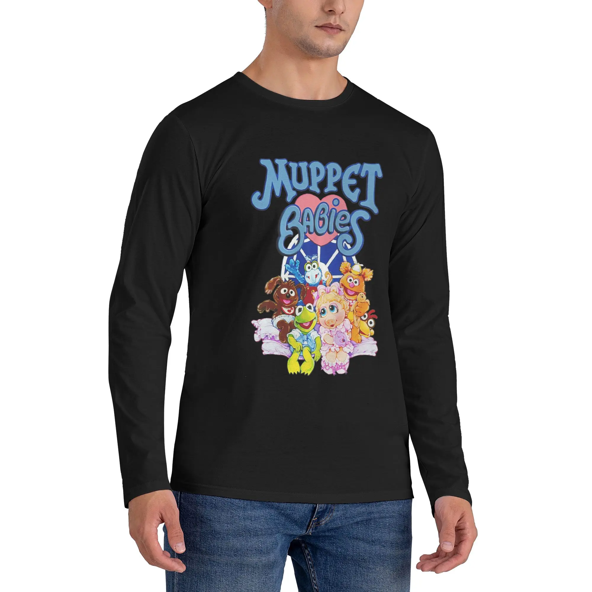 

Muppet Babies Мужская футболка с длинными рукавами Дышащие футболки с круглым вырезом Весенние и осенние мужские топы