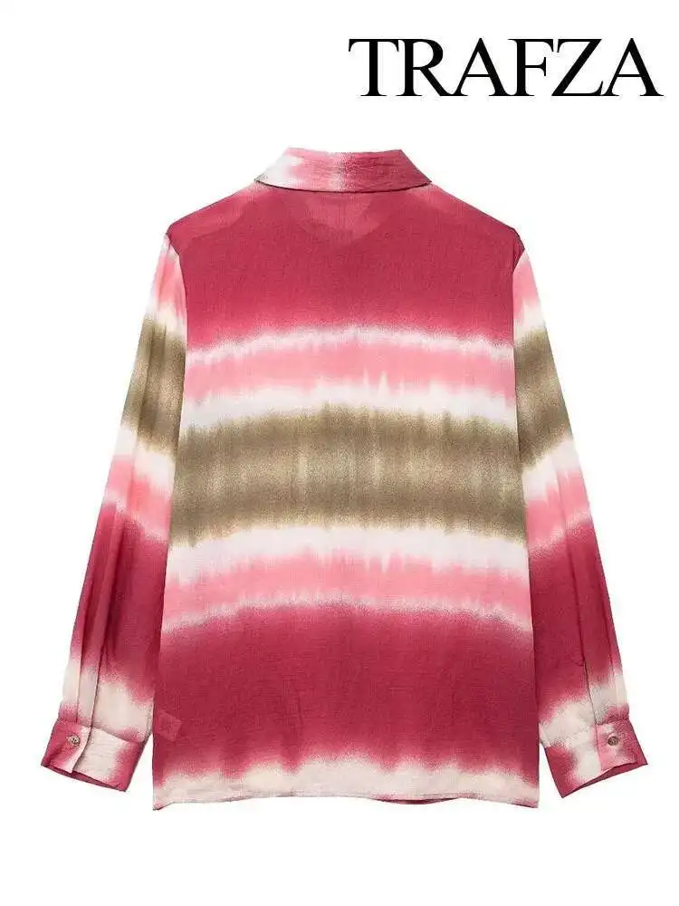 

New Women Chic Summer Street Tie-Dye Turndown Collar Shirt Woman 2025 Casual Loose Single Breasted Long Sleeve Blouse