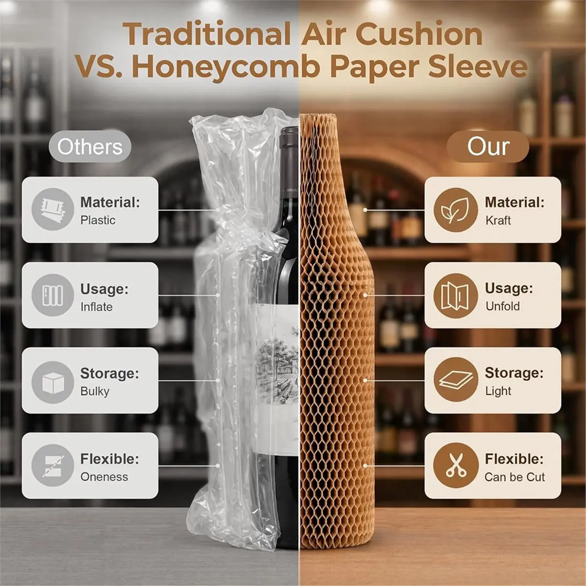 24 Pcs Wine Bottle Protector Sleeves Honeycomb Paper Reusable Wine Glass Liquor Bottle Protectors for Moving, Camping