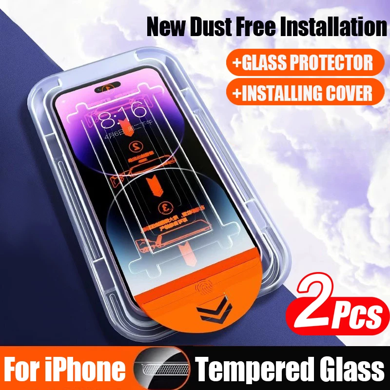 2PCS High End HD Tempered Glass For iPhone 16 15 14 13 12 11 Pro Max 14 15 16 Plus Screen Protector With Alignment Mounting