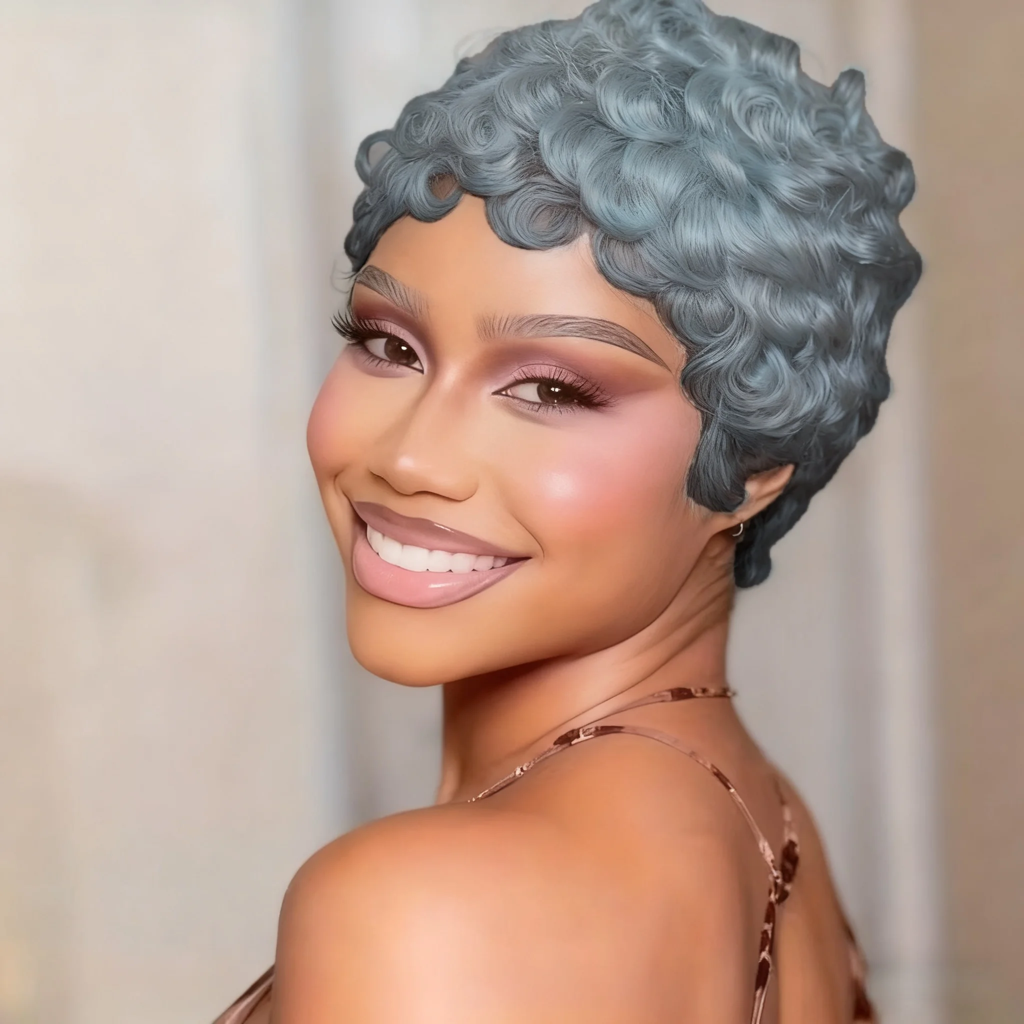 Brazilian Human Hair Wig, Short Pixie Cut with Bangs
