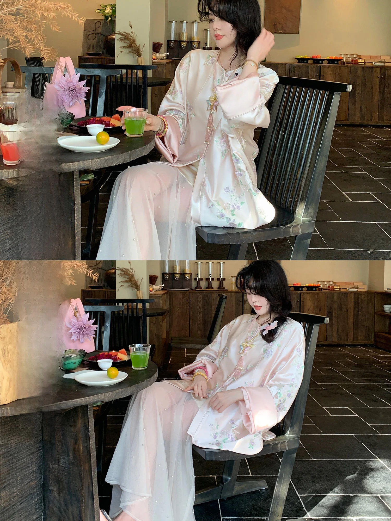 

Ele Pearl Spliced Acetate Satin Fi Tail f Skirt Hand Sewn Heavy Beads Netting Patchwork High Waist H-ape Loose Fit