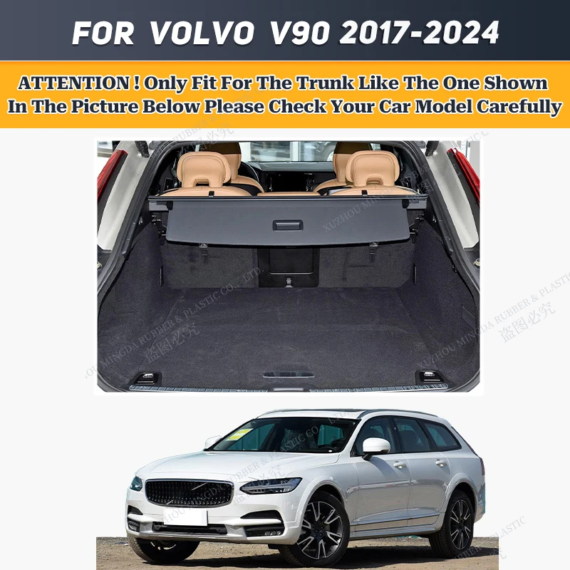 Car Trunk Mat For Volvo V90 Station wagon 2017 2018 2019 2020 2021 2022 2023 2024 High quality Leather Non-Slip Bottom mats