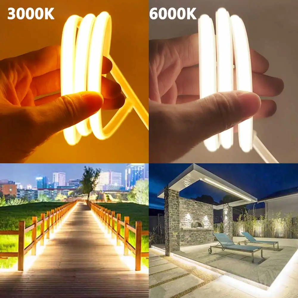 24V COB Solar Neon Light Strips Solar Flexible Lights Waterproof IP68 Warm White 1m 2m 3m 4m 5m LED Strip For Garden Decoration