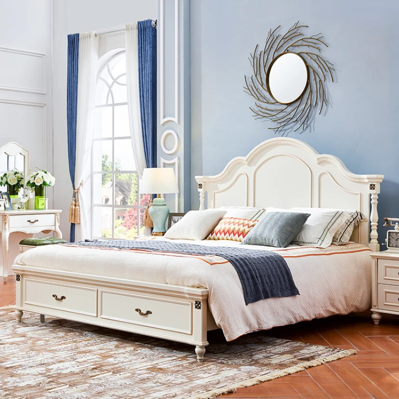 

White Girls Double Bed Frame Elegant Pretty King Size Bed Princess Storage Cama Matrimonial Luxury Bedroom Set Furniture