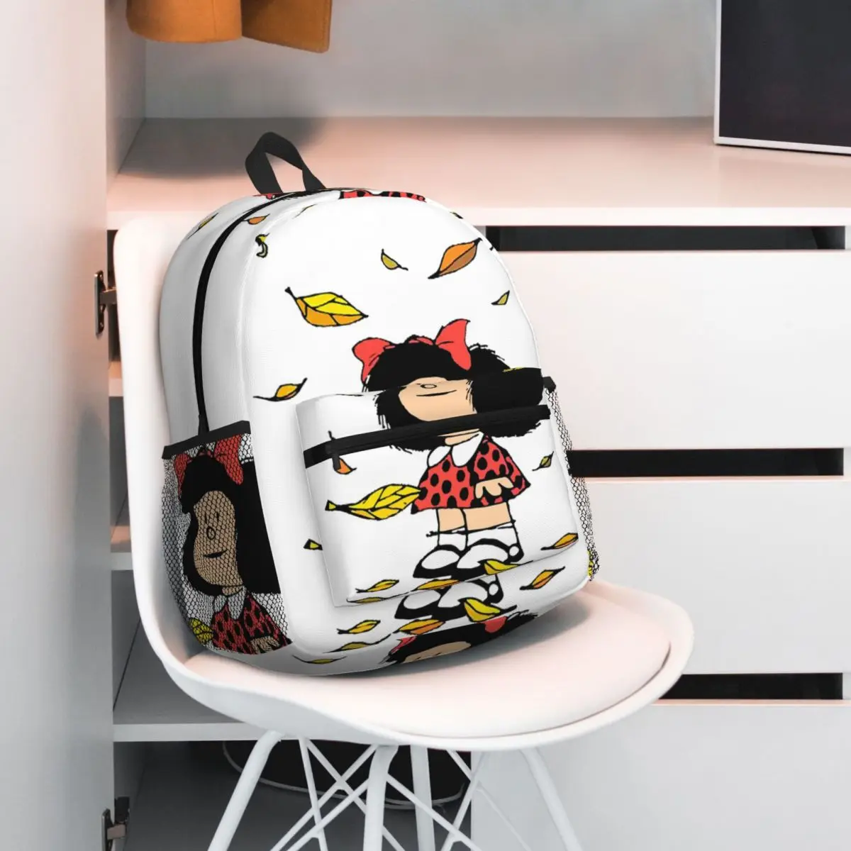 Mafalda Autumn Leaves Quino Comic Backpack Daypack Large Capacity Kids BookBag School Bag Shoulder Bags for Men Women