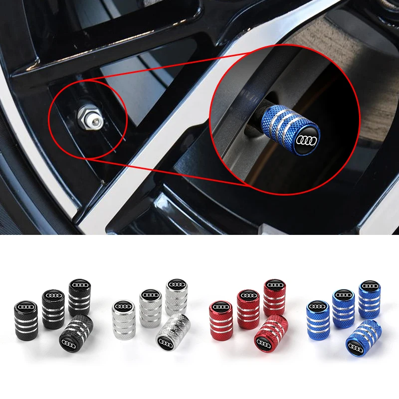 Car Wheel Tire Valve Caps Tyre Rim Stem Covers Airdust Waterproof For Audi A1 A3 A4 A5 A6 A7 A8 Q2 Q3 Q5 Q7 Q8 Quattro RS6 RS7