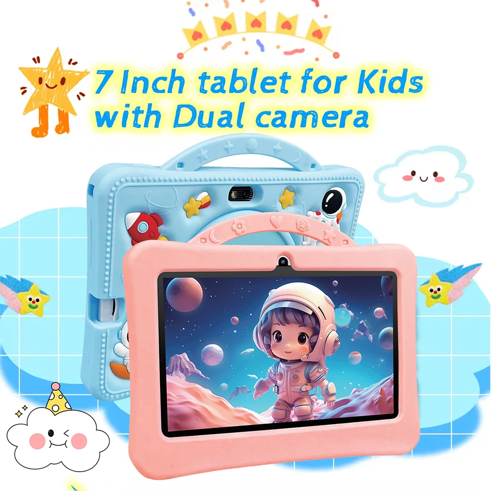 

7-дюймовый детский планшет, обучающий ПК, 4 ГБ + 128 ГБ, 3200 мАч, Wi-Fi6, детский планшет с двойной камерой, Android 14,0, рождественские подарки