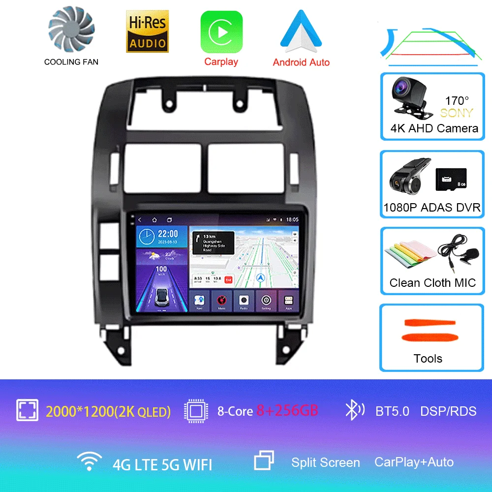 Auto radio Android 16 multimediaspeler GPS Carplay QLED scherm stereo voor Volkswagen VW Polo MK4 6Q 9N 9N3 2004-2009